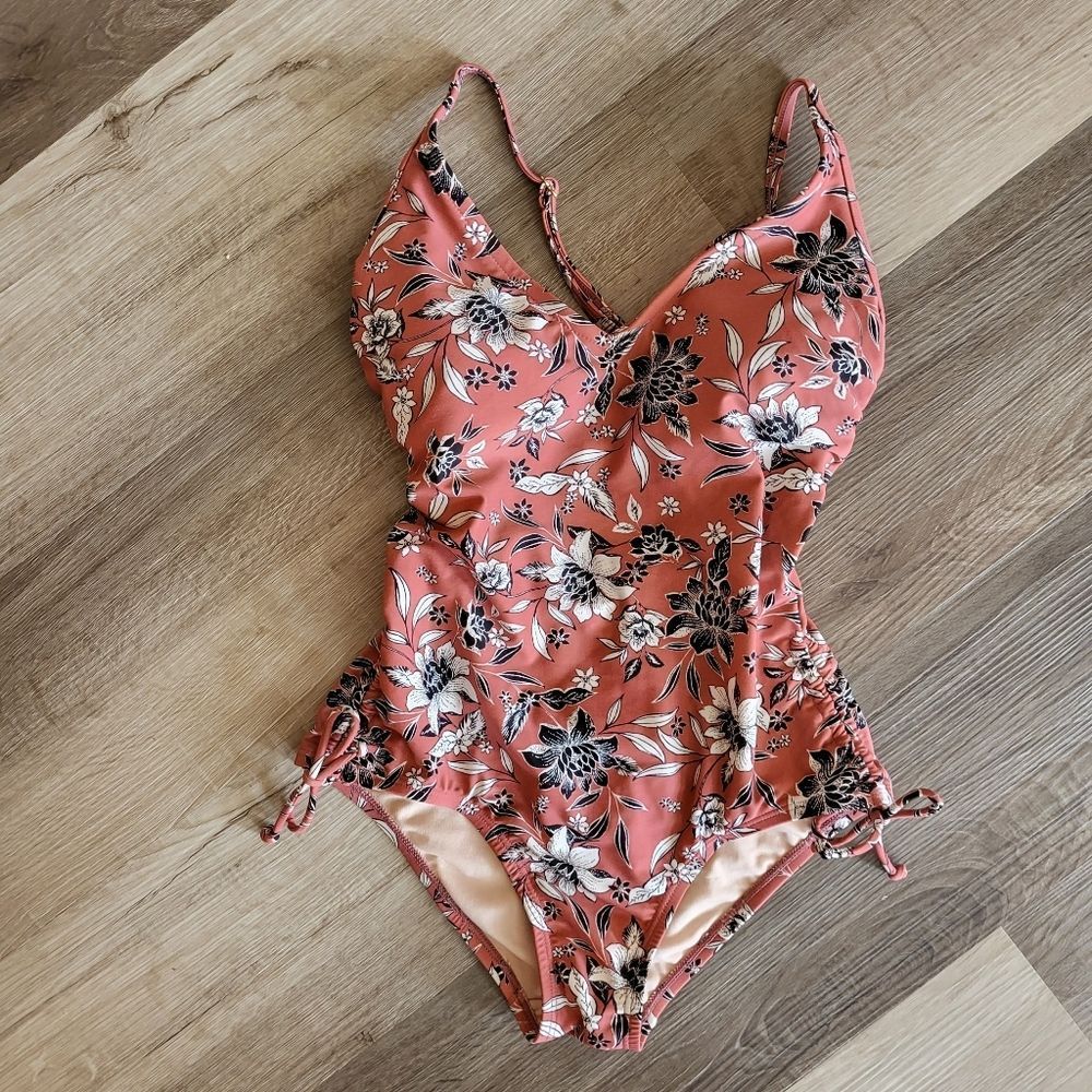 Kona Sol Floral One Piece Swimsuit - Pink and Black